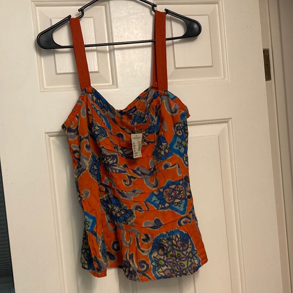 American Eagle Outfitters Boho Tribal Orange and Blue Ruffled Bustier Camisole